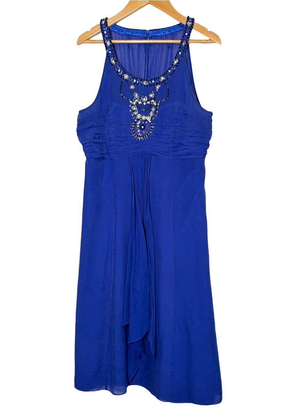 Monsoon 100% Silk Beaded & Sequined Royal Blue Sleeveless Cocktail Dress, US 6